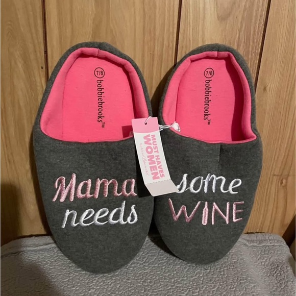 Bobbie Brooks Pink and Gray Slippers - Picture 1 of 6